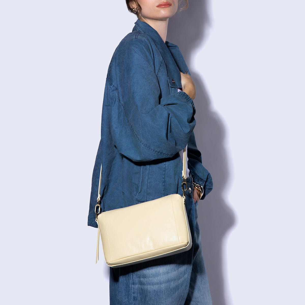Darcy Carry-All Crossbody in Polished Leather - Butter Yellow