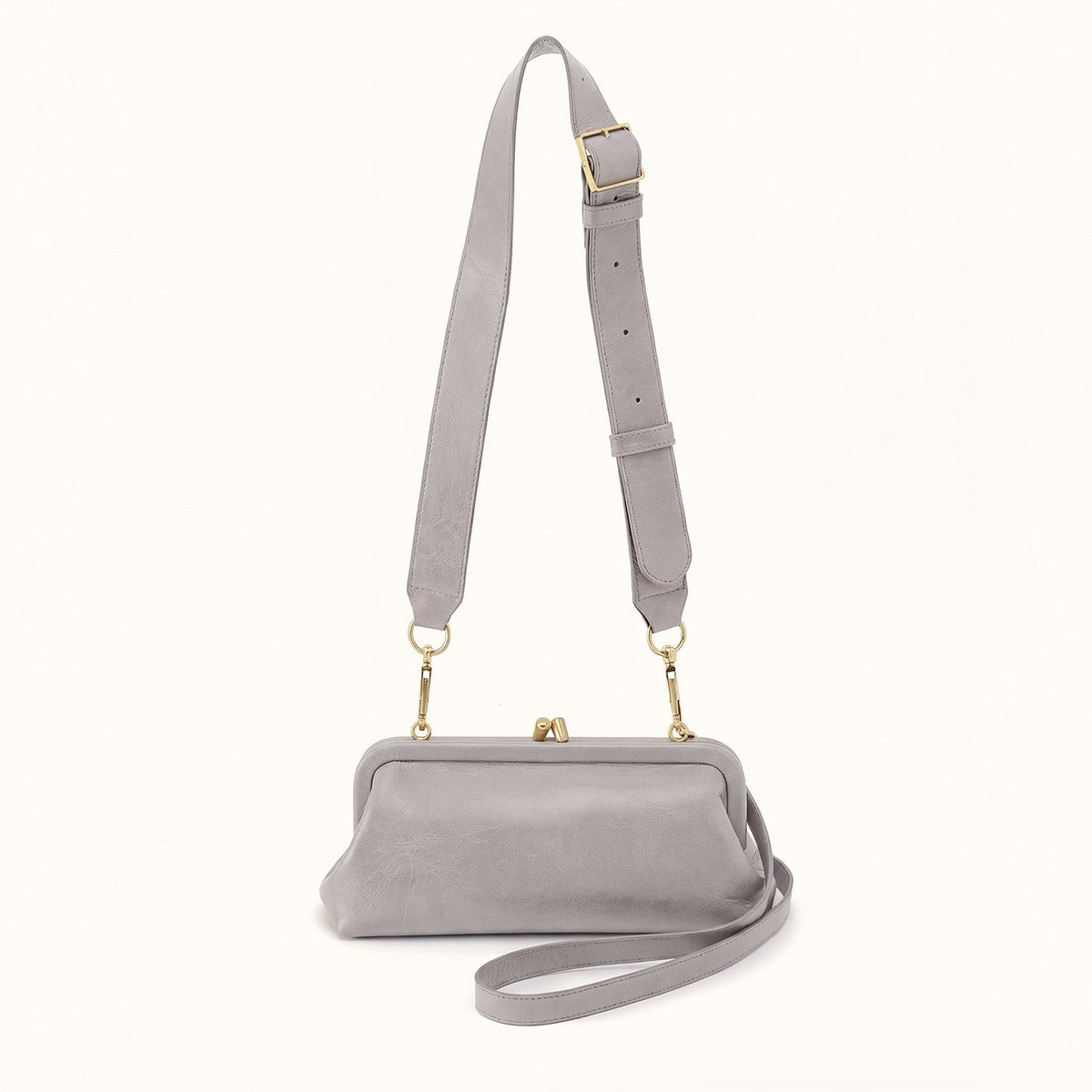 Alba Frame Small Shoulder Bag in Polished Leather - Light Grey- FOL