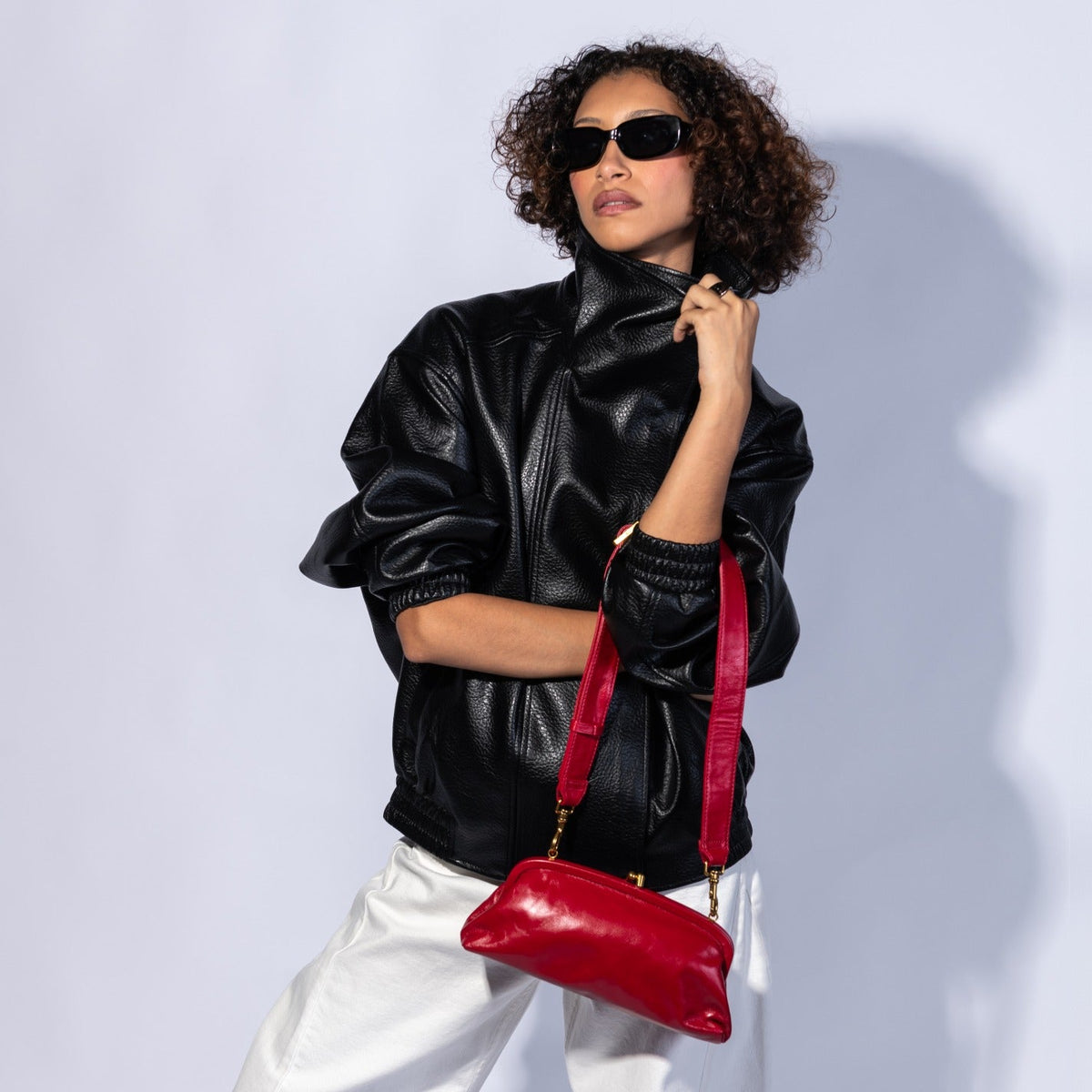 Alba Frame Small Shoulder In Polished Leather