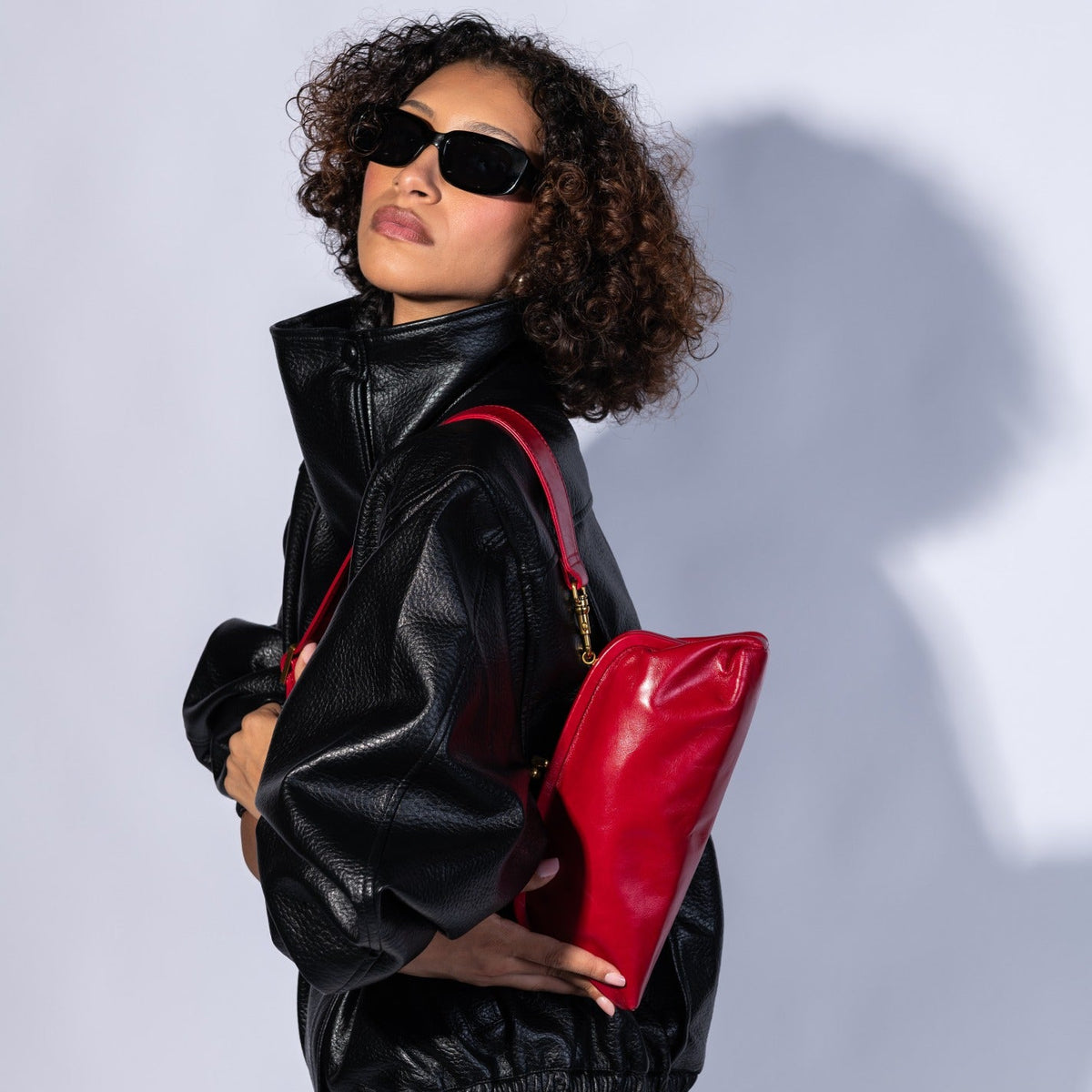Alba Frame Small Shoulder In Polished Leather