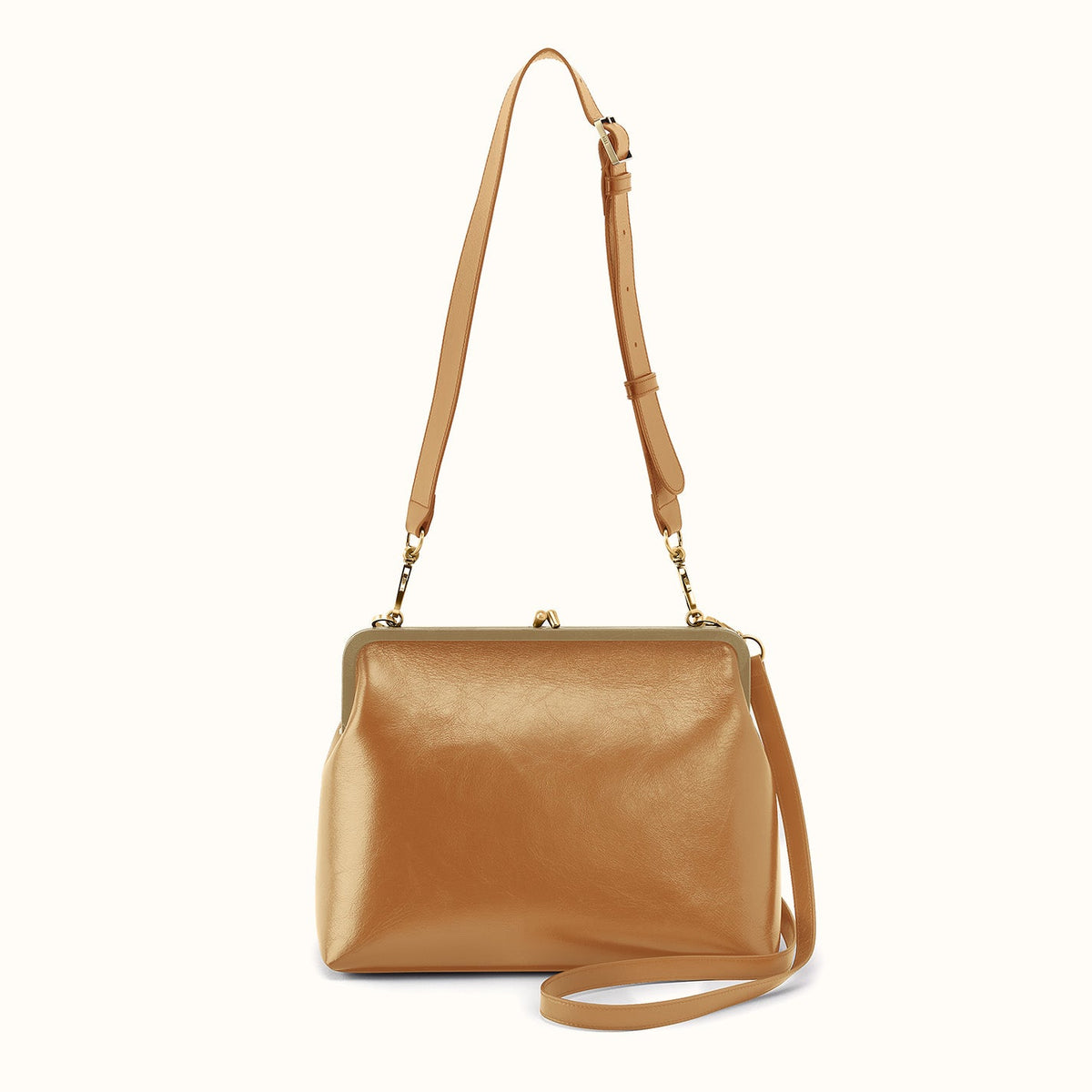 Alba Frame Large Shoulder Bag In Polished Leather - Burnished Tan- FOL