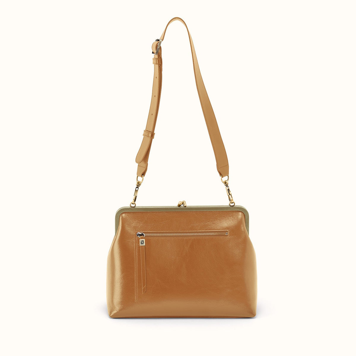 Alba Frame Large Shoulder Bag In Polished Leather - Burnished Tan