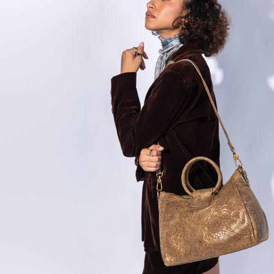 Sheila Medium Satchel In Printed Leather - Mink Folklore