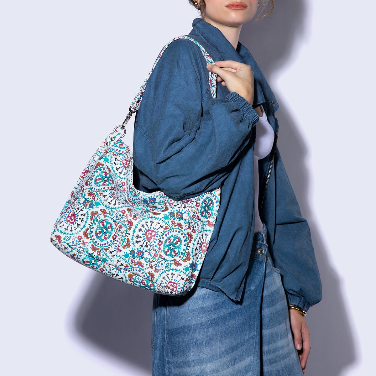 Pier Shoulder Bag in Printed Leather - Batik Blooms