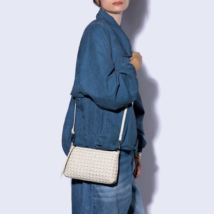 Darcy Crossbody in Woven Leather - Whitecap