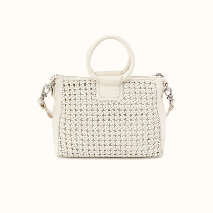 Sheila Medium Satchel in Woven Leather - Whitecap