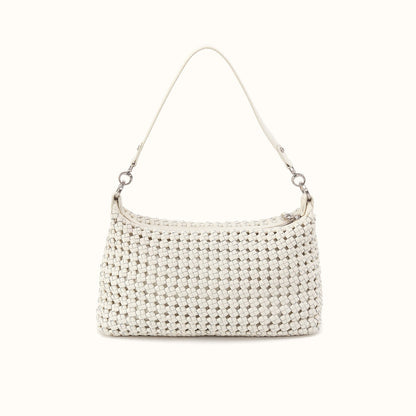 Avon Shoulder Bag in Woven Leather - Whitecap